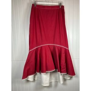 EVINE DENIM women’s red skirt, Halo hand maxi
￼ fit and flare elastic pack Sz 12